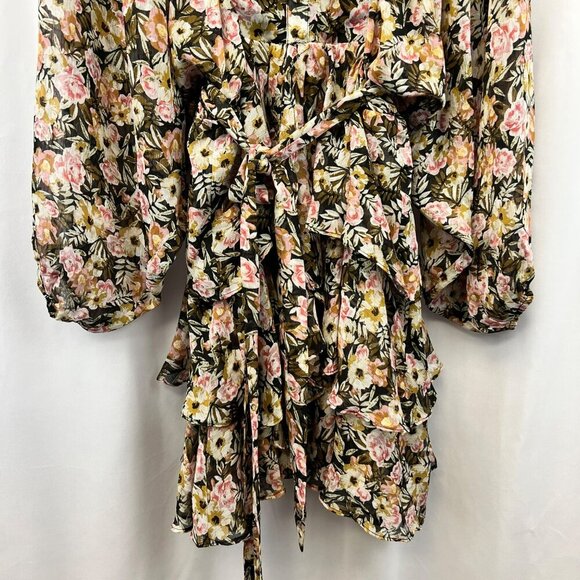 Fate Womens Floral Tiered Ruffle Dress Long Dolman Sleeve Belted Size Small - Picture 4 of 8